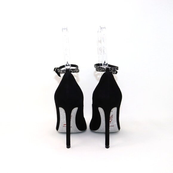 René Caovilla NEW 38 Black Suede Fabulosity Swarovski Crystal Ankle Wrap Heels - Picture 7 of 16
